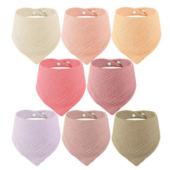 PandaEar 8-pack muslin bibs with stylish designs for everyday outfits and drool protection.