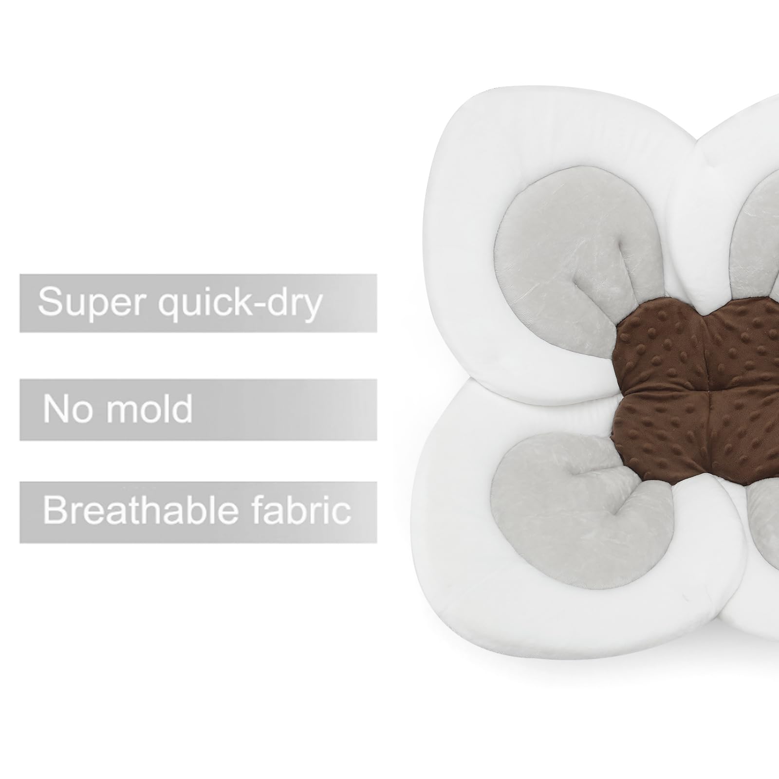 PandaEar baby bath pad soft petals closeup highlights plush newborn support.