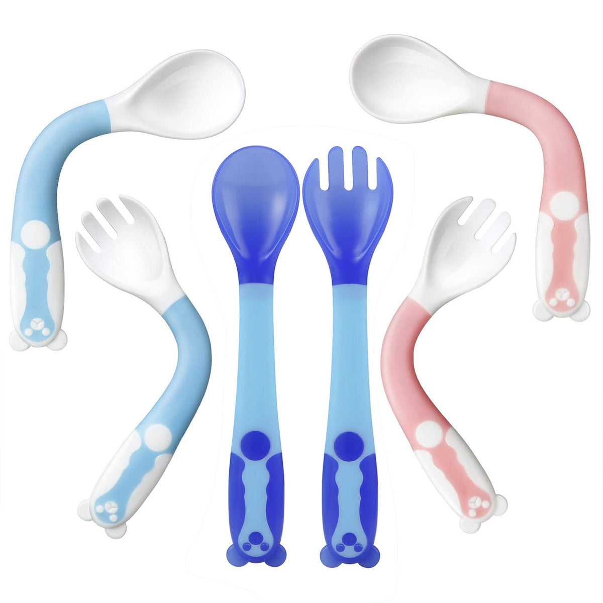 PandaEar baby bendable spoons set shows flexible angles for independent feeding