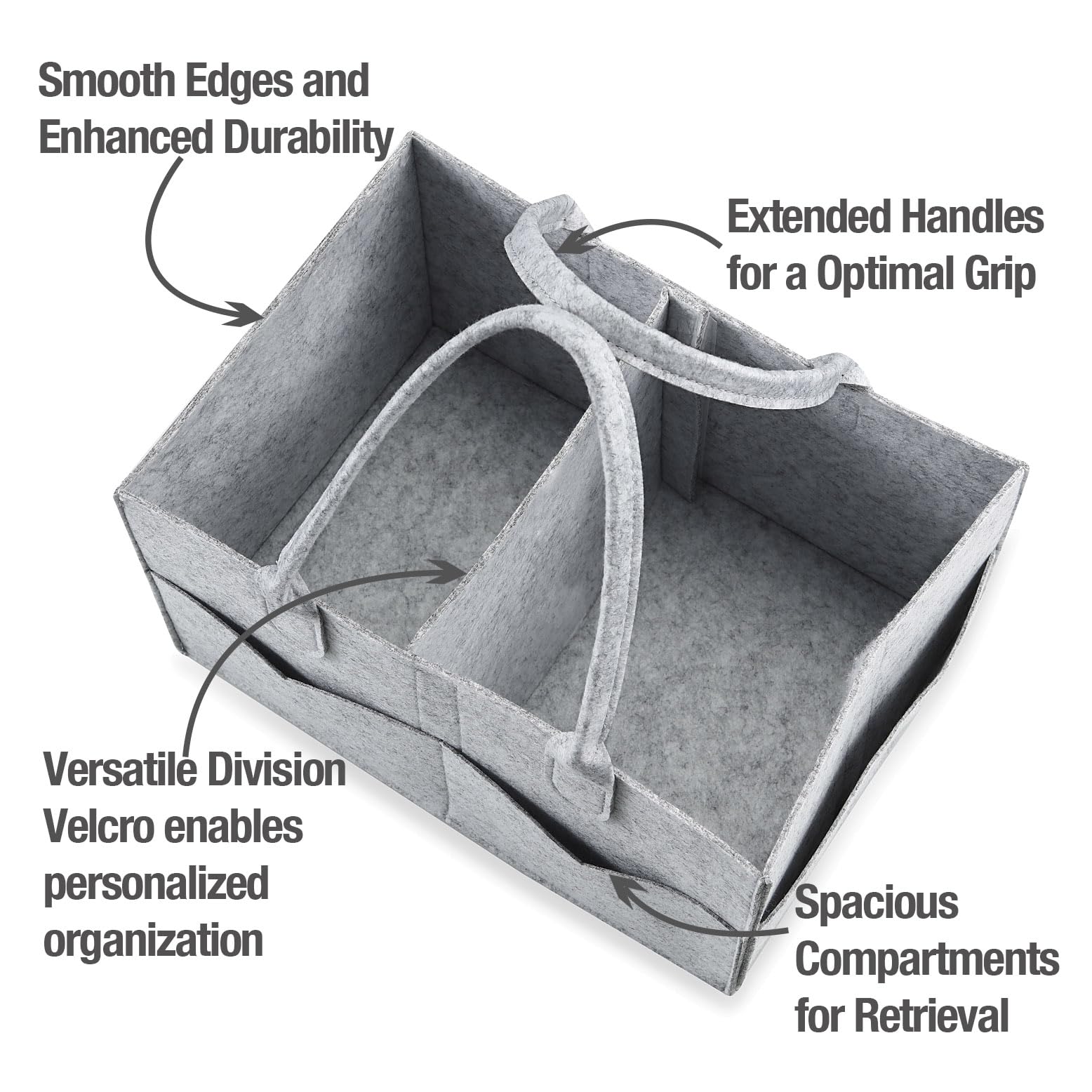 PandaEar diaper caddy organizer gray divided compartments keep essentials organized.