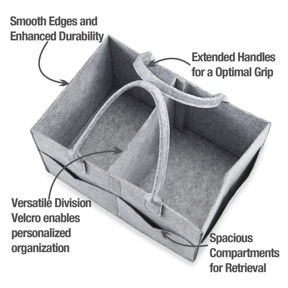 PandaEar diaper caddy organizer gray divided compartments keep essentials organized.