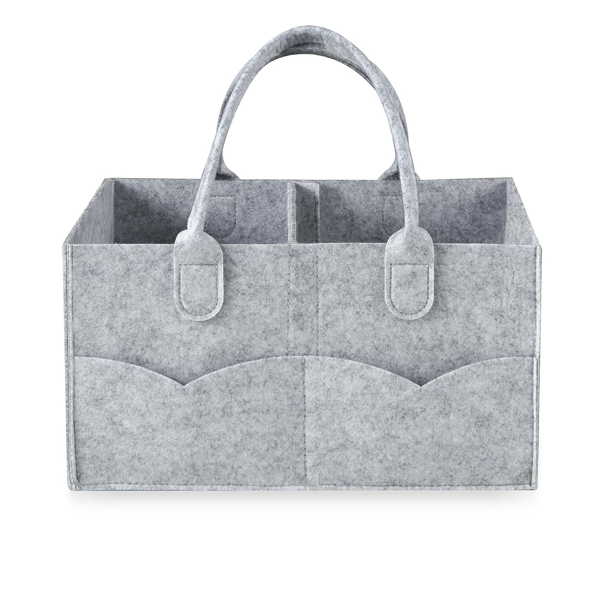 PandaEar baby diaper caddy organizer gray front view for easy access and quick changes.