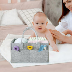 PandaEar diaper caddy organizer gray long handles enable easy transport.
