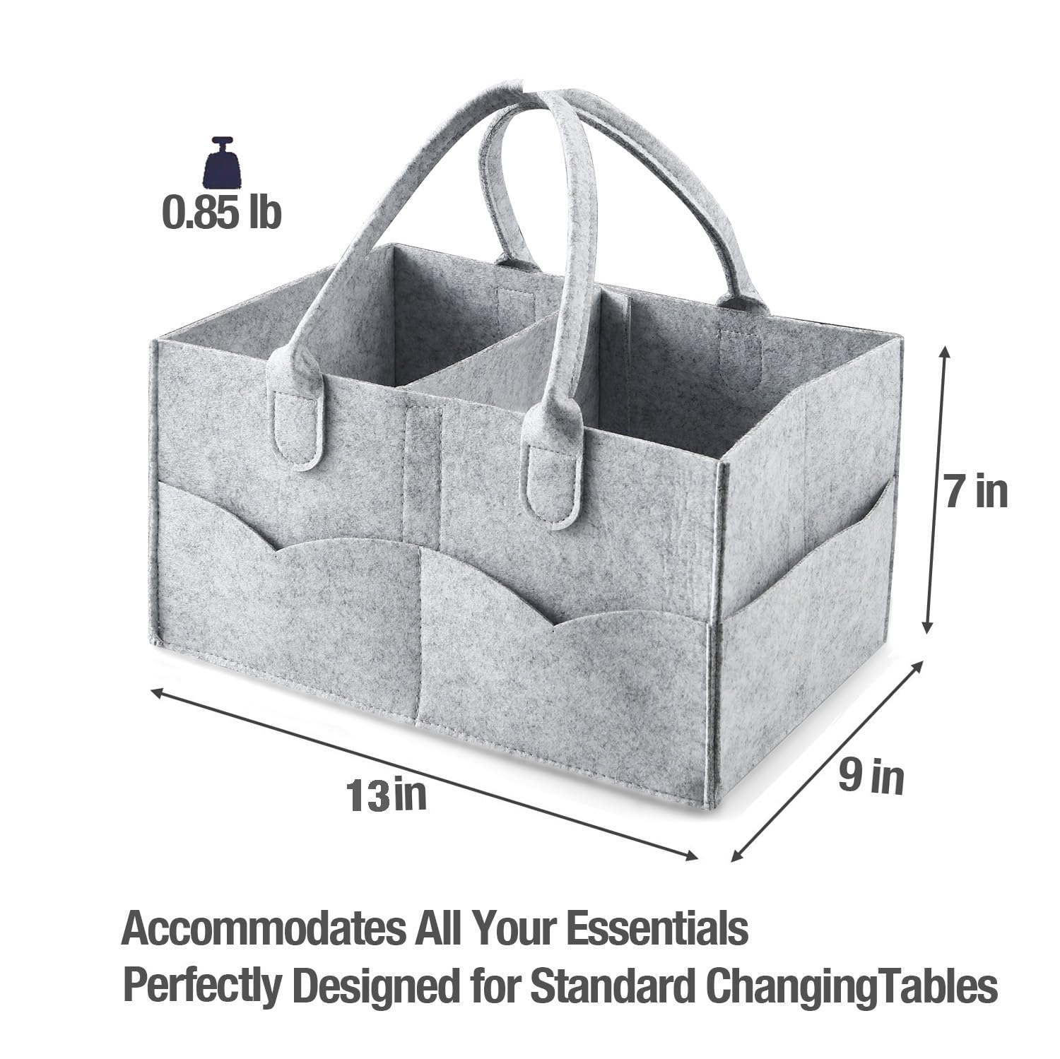PandaEar diaper caddy organizer gray pockets open demonstrates clutter-free changing station.