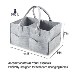 PandaEar diaper caddy organizer gray pockets open demonstrates clutter-free changing station.