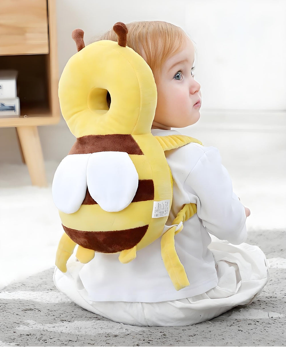 PandaEar baby head protector backpack side view; secure fit with adjustable straps.