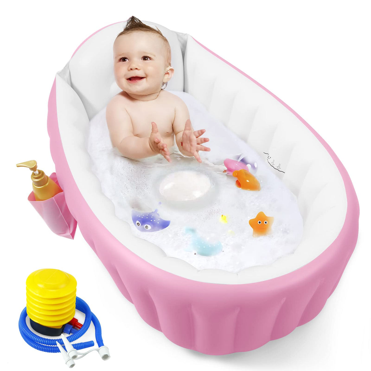 PandaEar baby inflatable bathtub pink with gentle, safe design for bath time