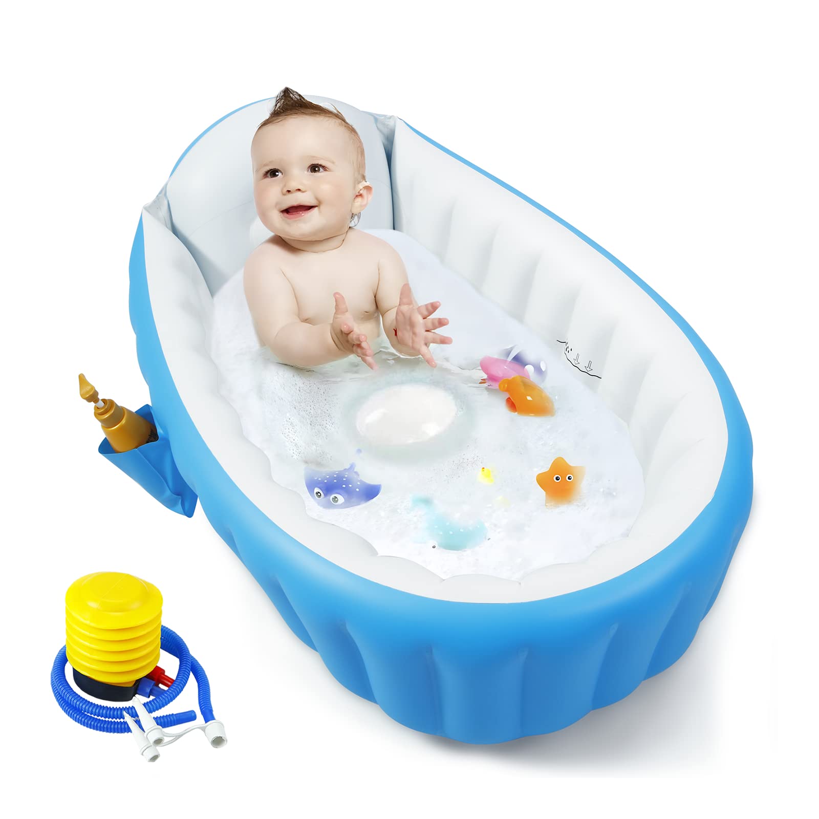 PandaEar baby inflatable bathtub setup demonstrates portable convenience for travel baths.