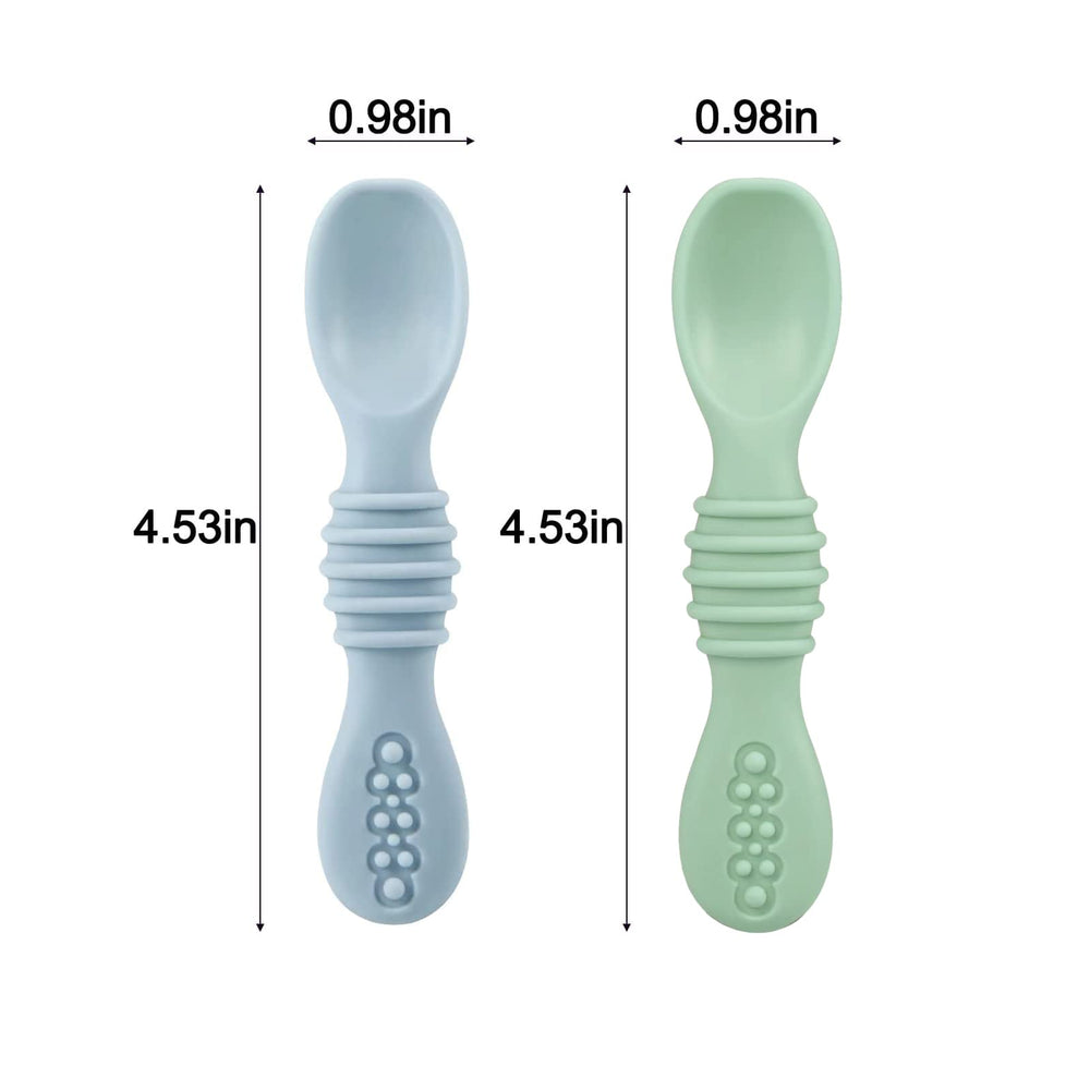 PandaEar baby spoons green soft-tip—great for self-feeding practice.