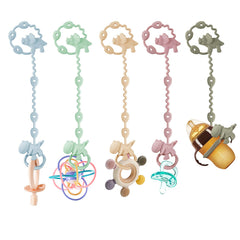 PandaEar stroller attachment demonstrates secure clips for bottles and teether toys.