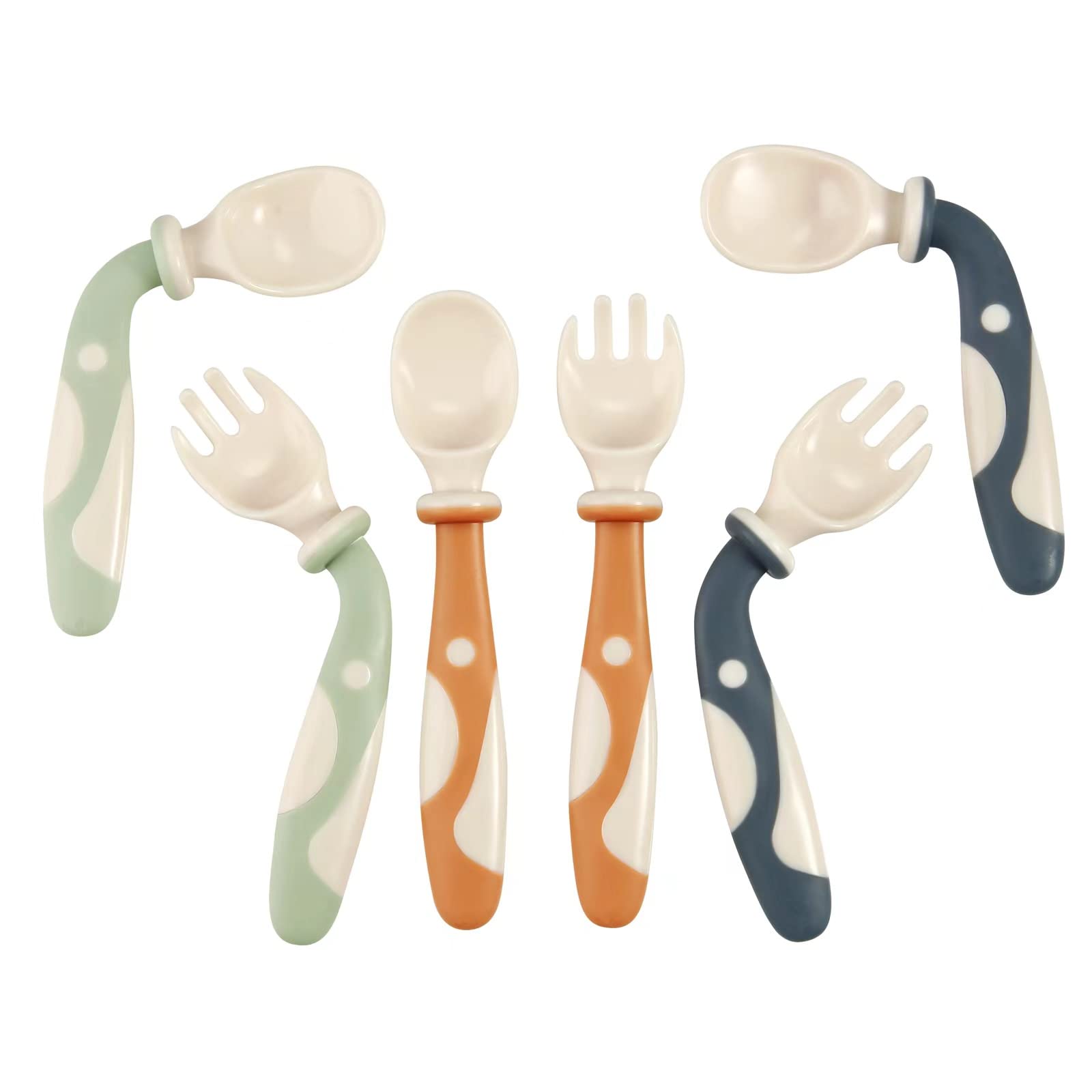 PandaEar bendable spoons set 6pack enables flexible feeding angles for easy self-feeding.