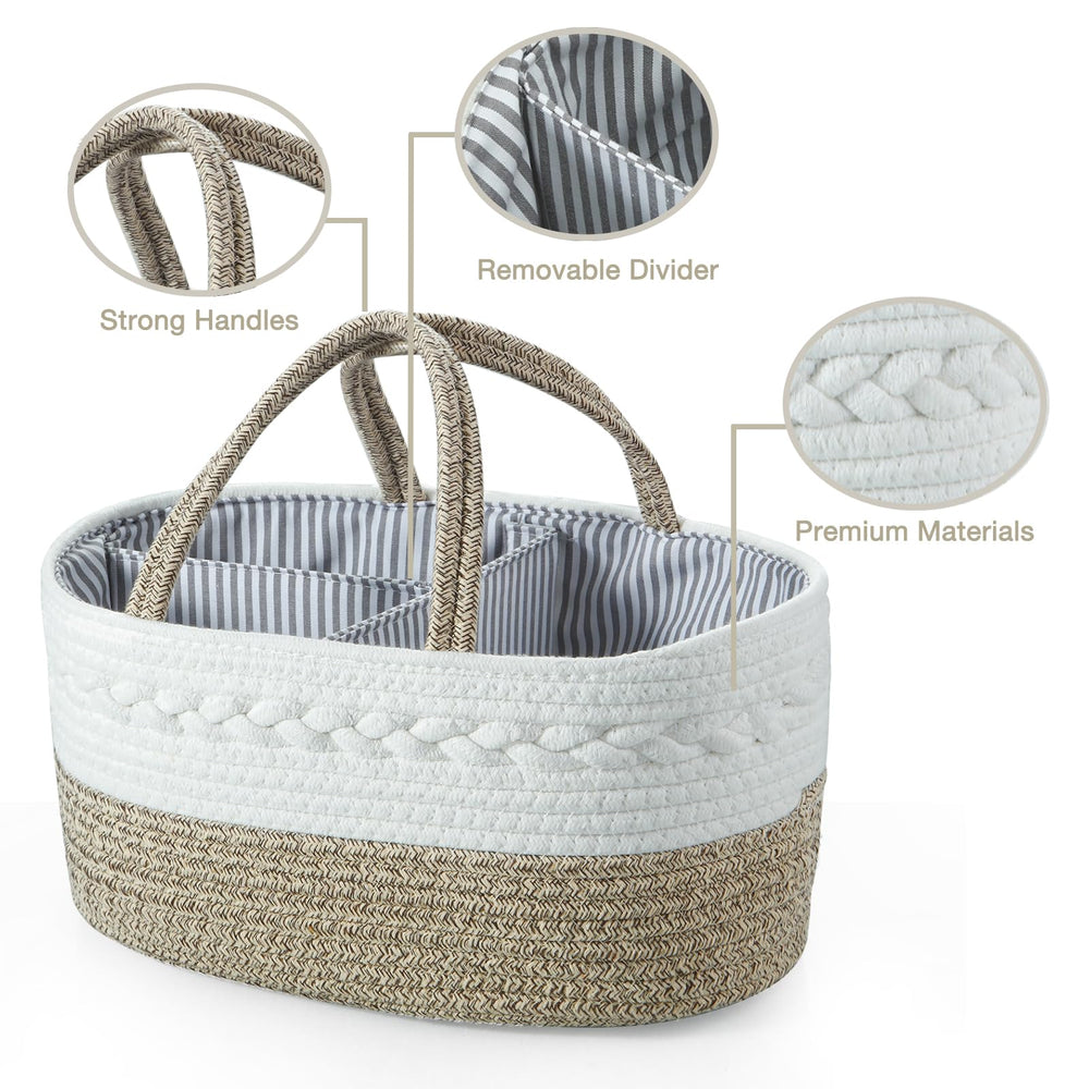 PandaEar cotton rope diaper caddy texture highlights soft, durable storage for baby essentials