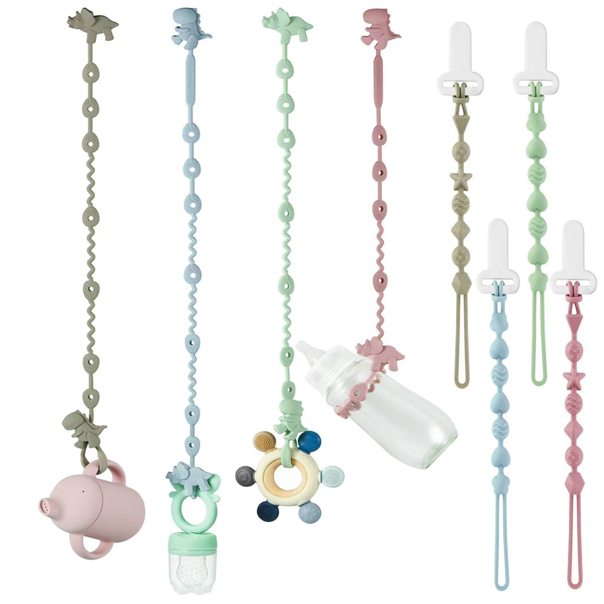 PandaEar dinosaur toy straps secure baby items for on-the-go play.