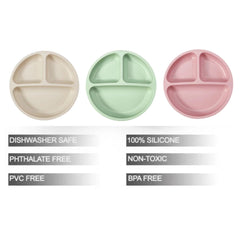 PandaEar divided plate close-up shows three compartments for keeping foods separate