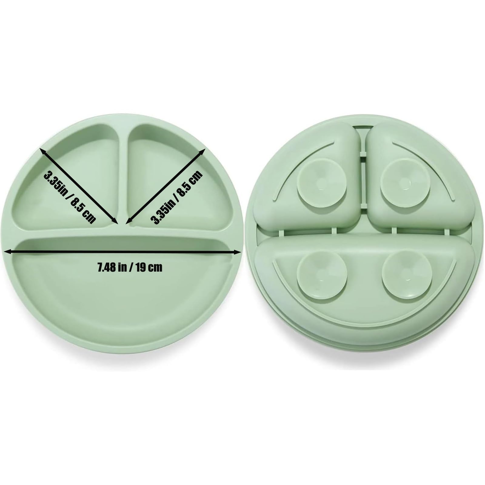 PandaEar divided suction plate green displays three sections and non-slip base.