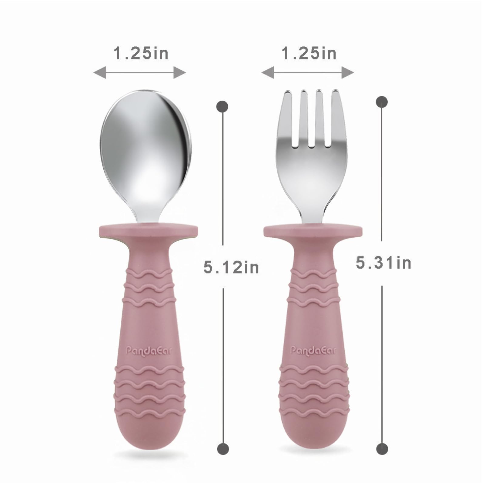 PandaEar easy-grip utensils pink support confident self-feeding for toddlers.