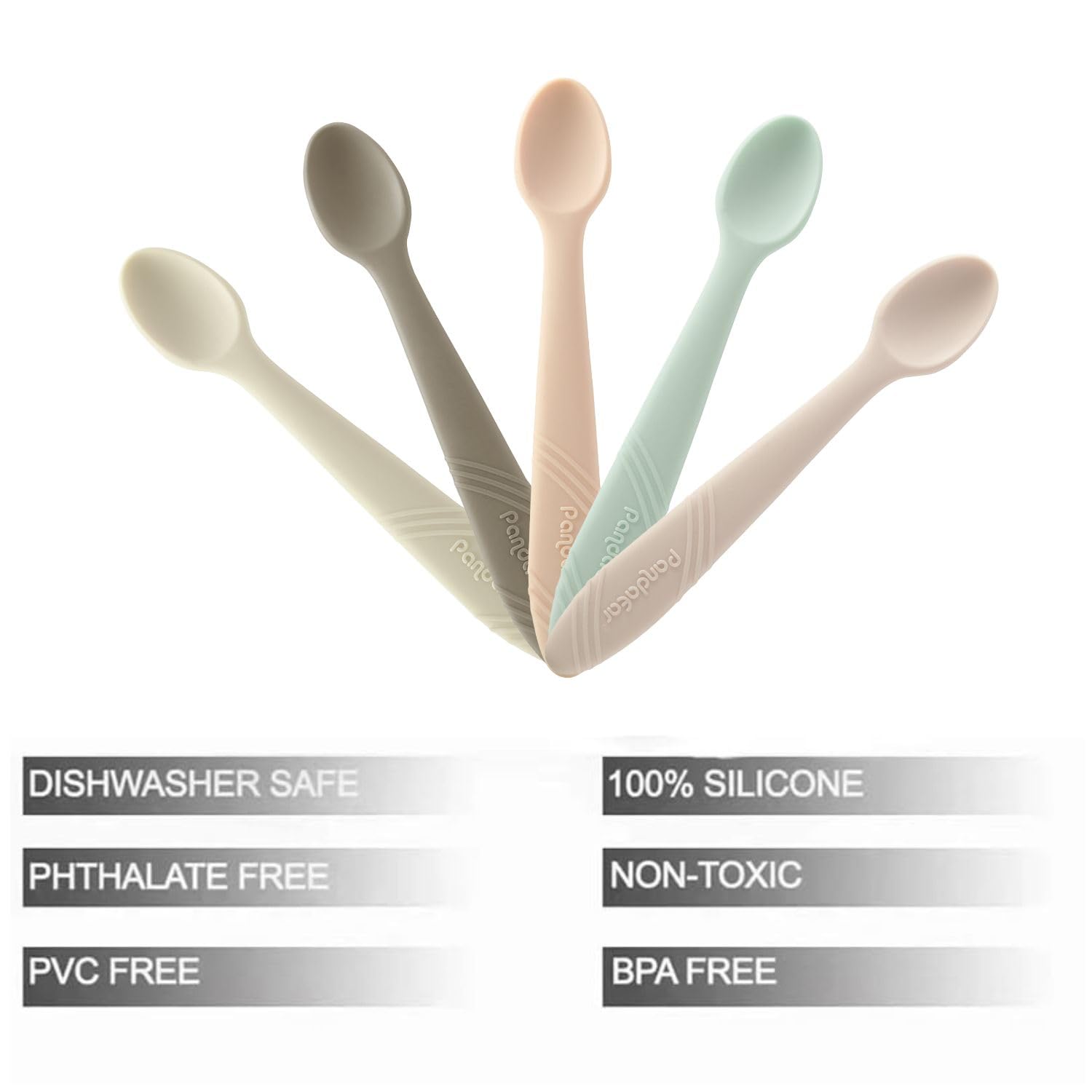 PandaEar first-stage spoon curved design for easy-grip self-feeding.