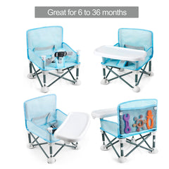 PandaEar folding design booster seat showcases easy setup for outdoor dining.