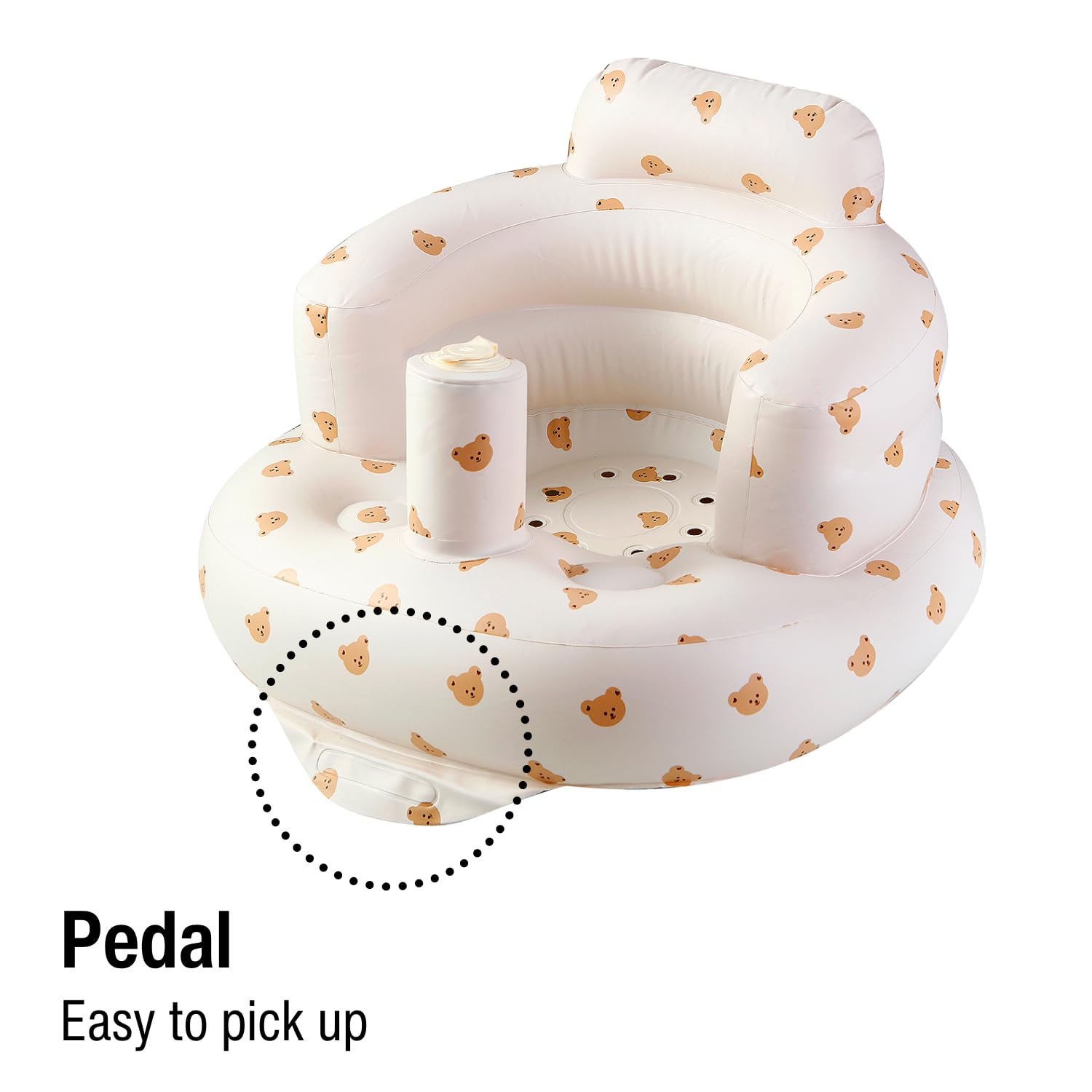 PandaEar inflatable baby seat ergonomic backrest close-up for comfort.
