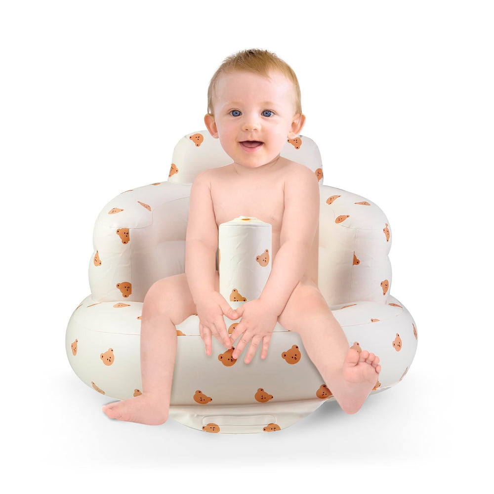 PandaEar inflatable baby seat built-in pump for quick setup on the go.