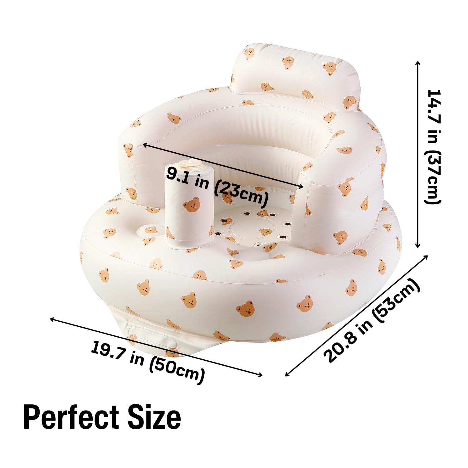PandaEar inflatable baby seat used indoors and outdoors for versatile setup.