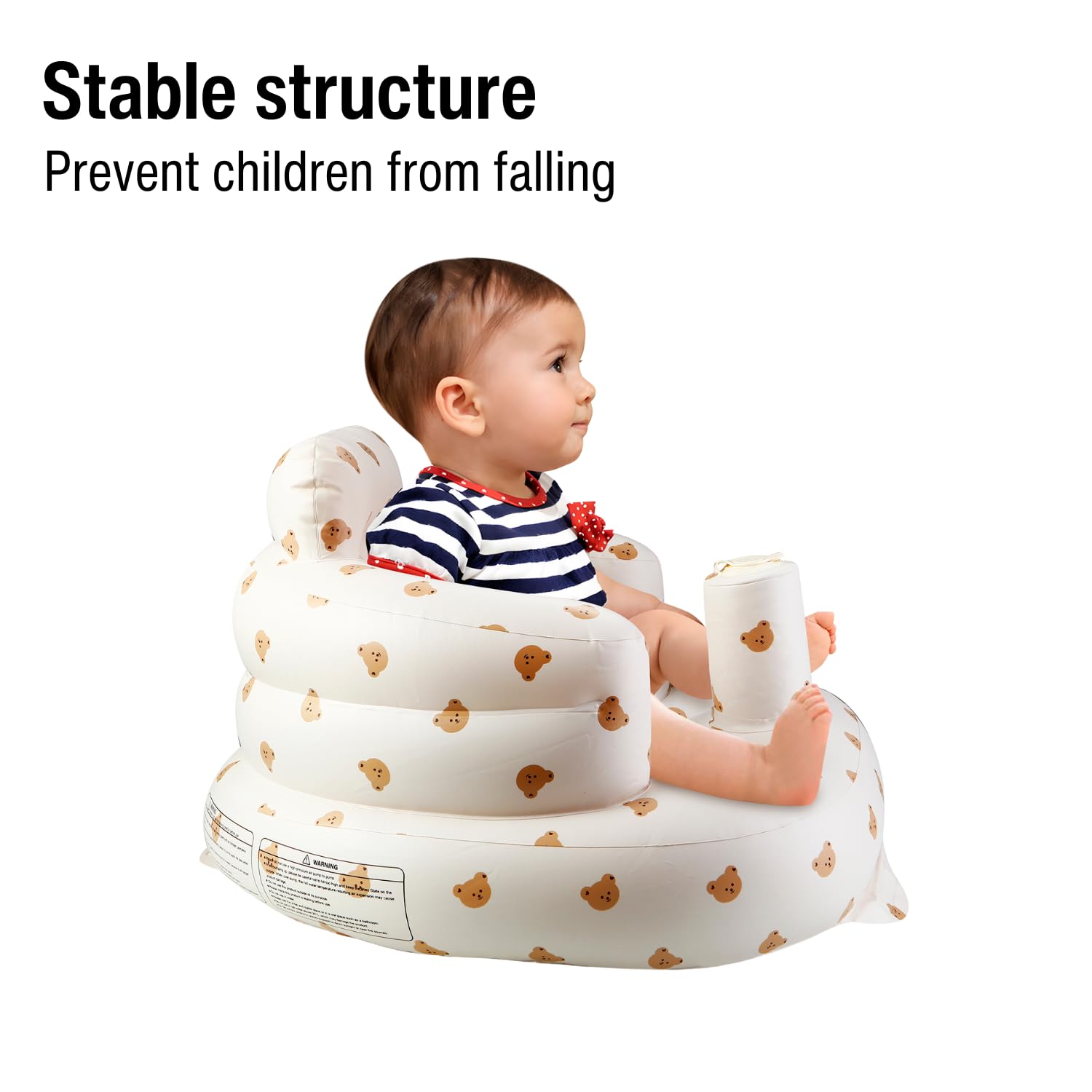 PandaEar inflatable baby seat inflating with built-in pump in minutes.