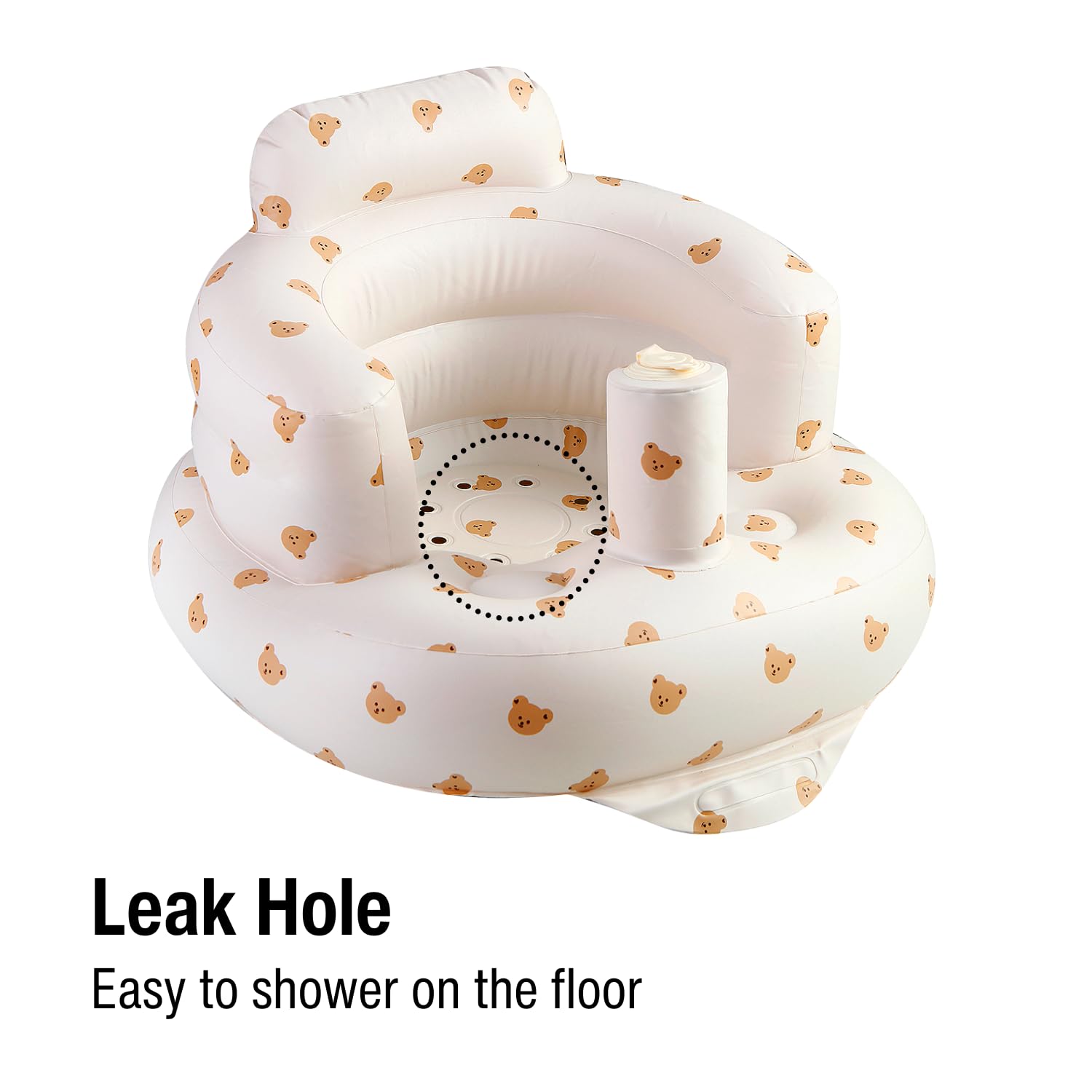 PandaEar inflatable baby seat wrap-around design stabilizing baby securely.
