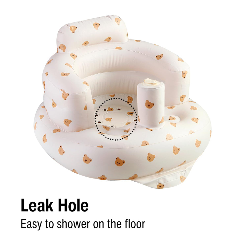 PandaEar inflatable baby seat wrap-around design stabilizing baby securely.