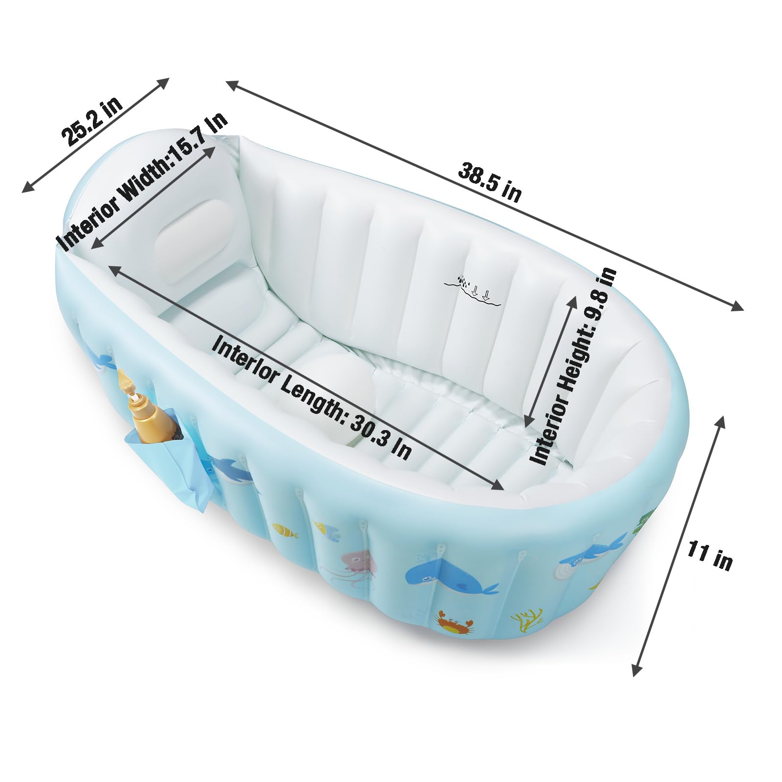 PandaEar inflatable bathtub non-slip bottom keeps babies secure during baths.