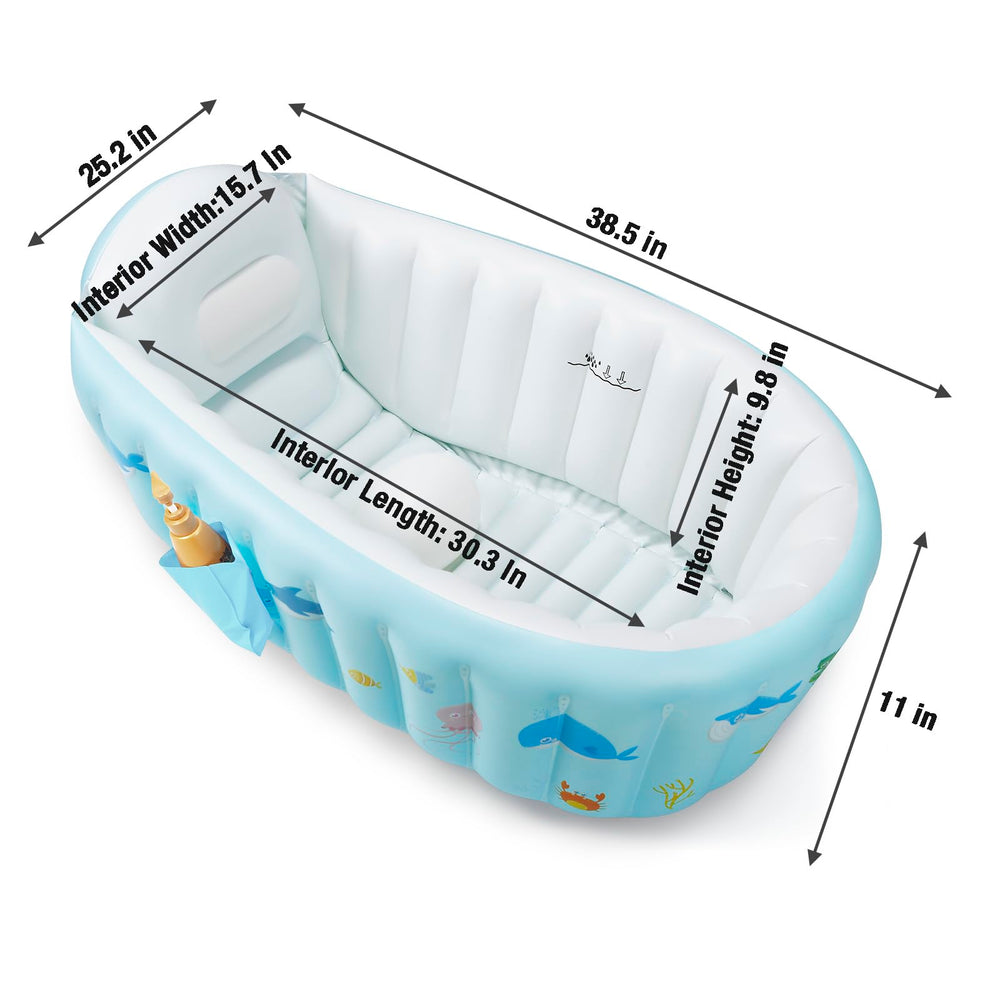 PandaEar inflatable bathtub non-slip bottom keeps babies secure during baths.