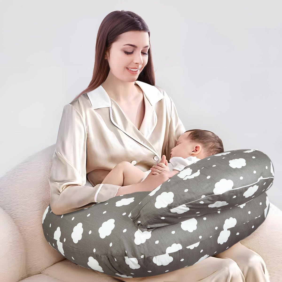 PandaEar nursing pillow with adjustable waist strap supports secure feeding positions