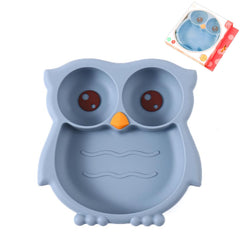 PandaEar owl-shaped silicone plate with three compartments for independent toddler meals and easy cleanup.