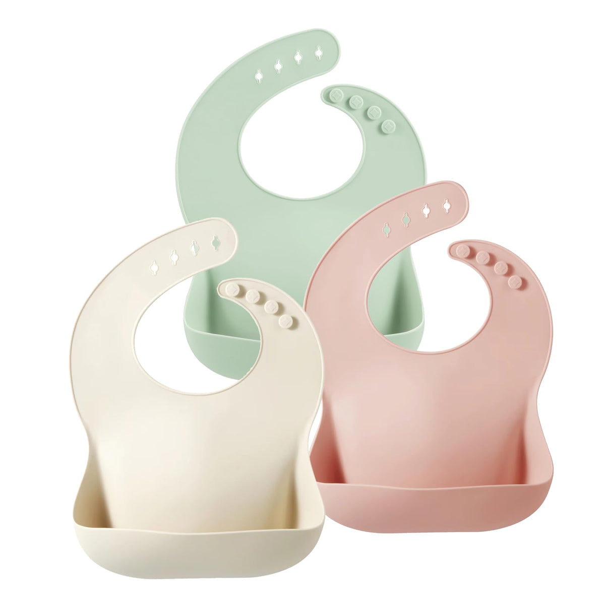 PandaEar pink silicone baby bibs set of three ready to catch crumbs