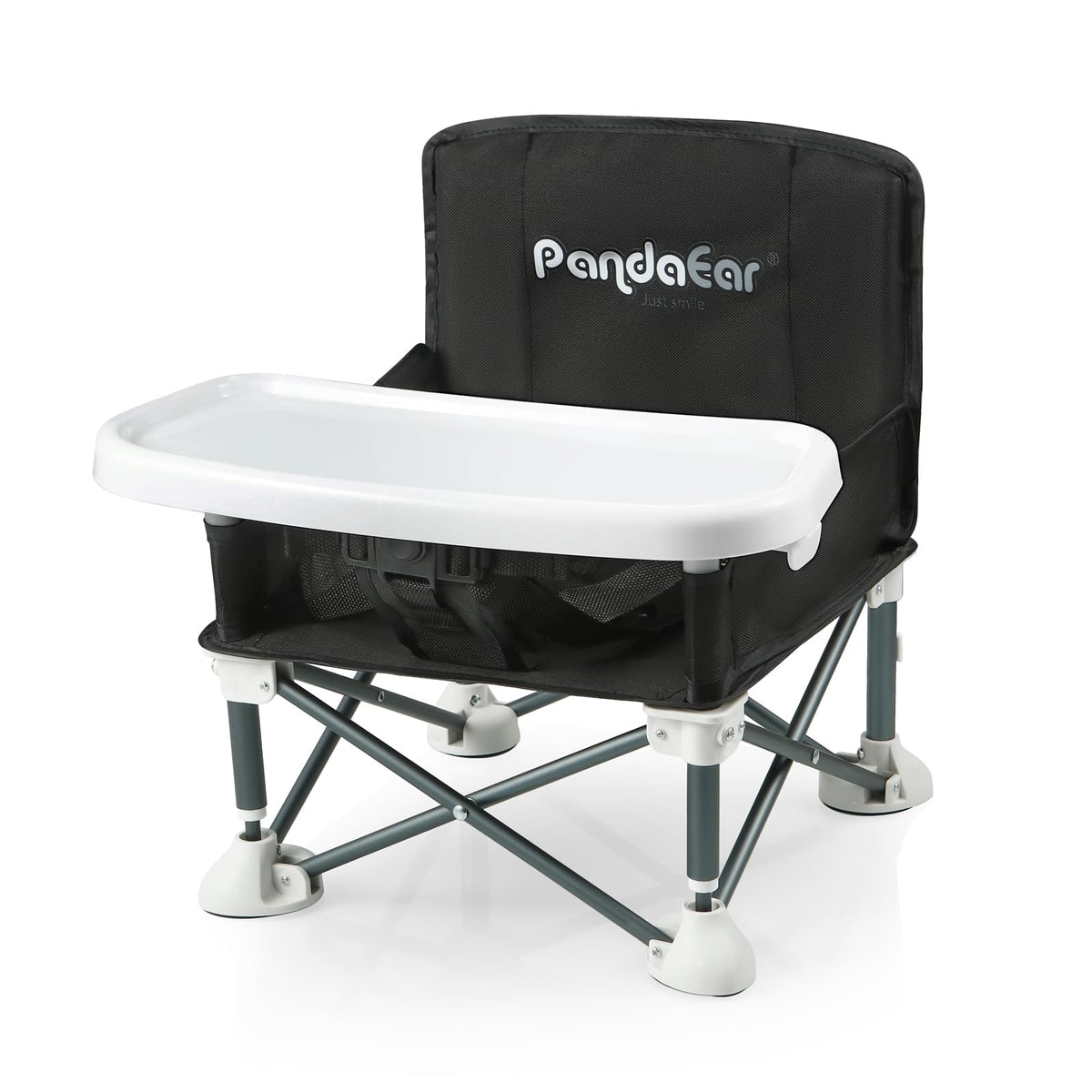 PandaEar portable baby seat folded in its carry bag, travel-ready and compact.