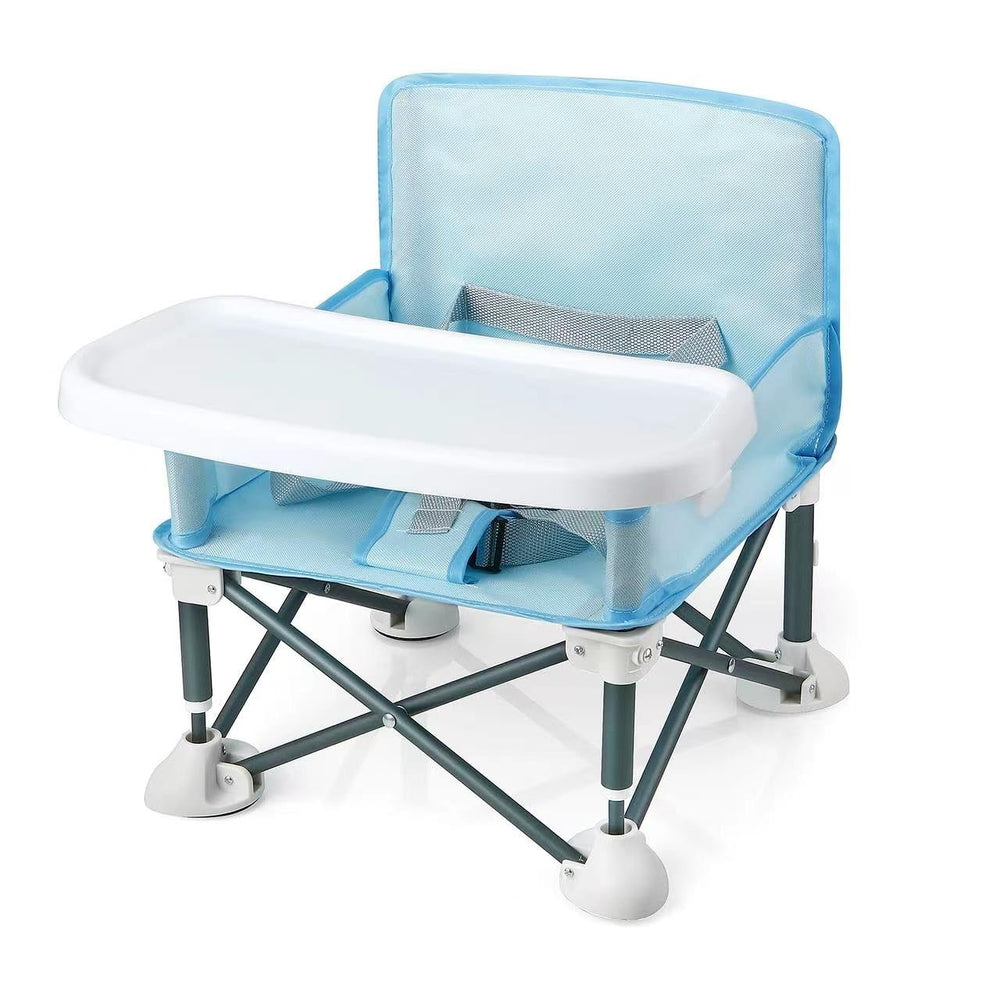 PandaEar portable booster seat with tray, closed for compact travel use.