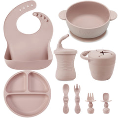 PandaEar silicone baby feeding set bowl suction pink reduces spills during meals