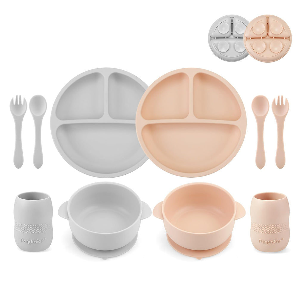 PandaEar silicone baby feeding set divided suction plate helps keep mealtimes tidy.