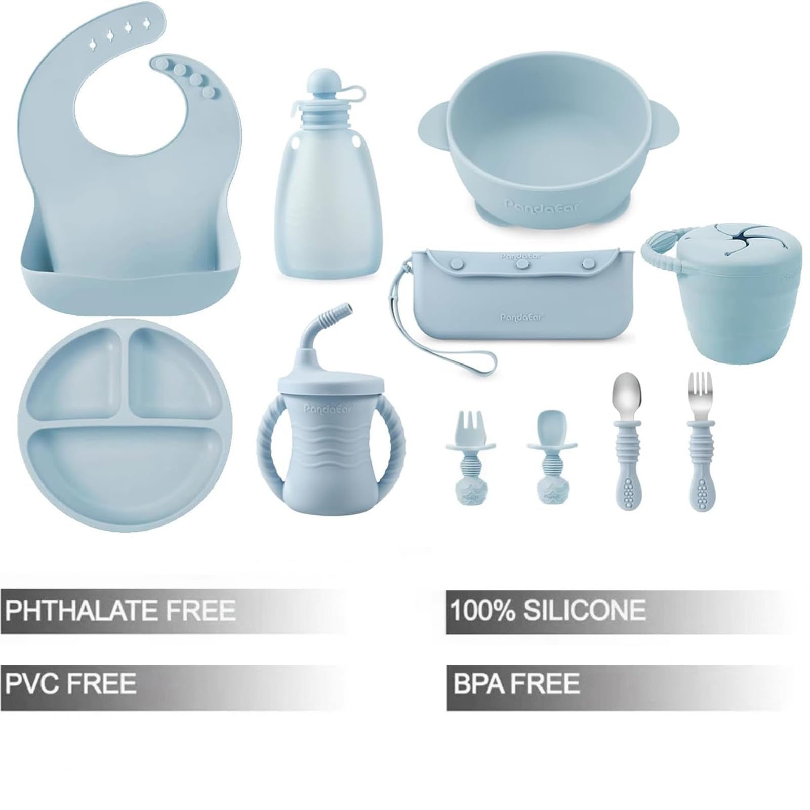 PandaEar silicone baby feeding set suction bowl prevents mess during meals