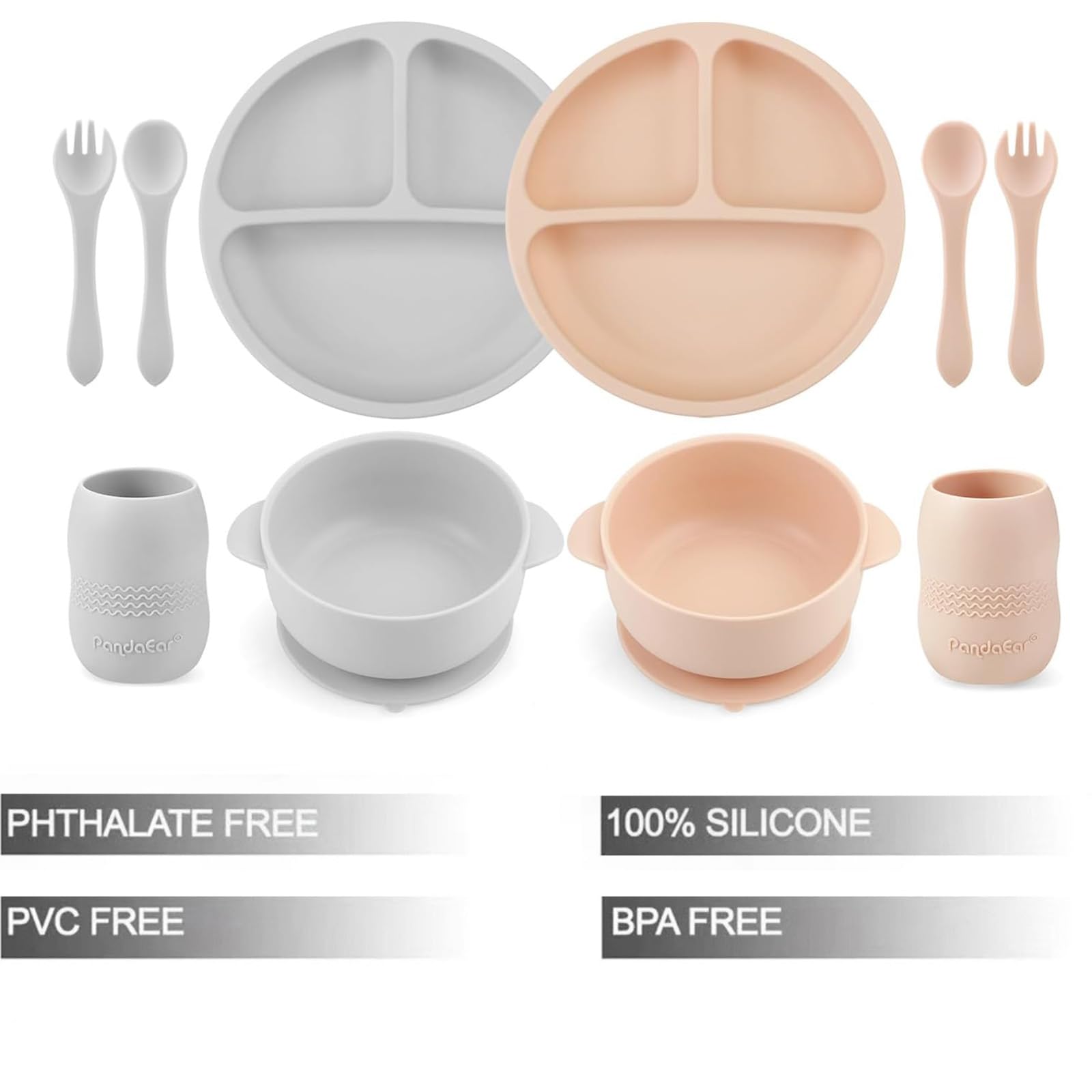 PandaEar suction bowls adhere securely for easy self-feeding and mess reduction.