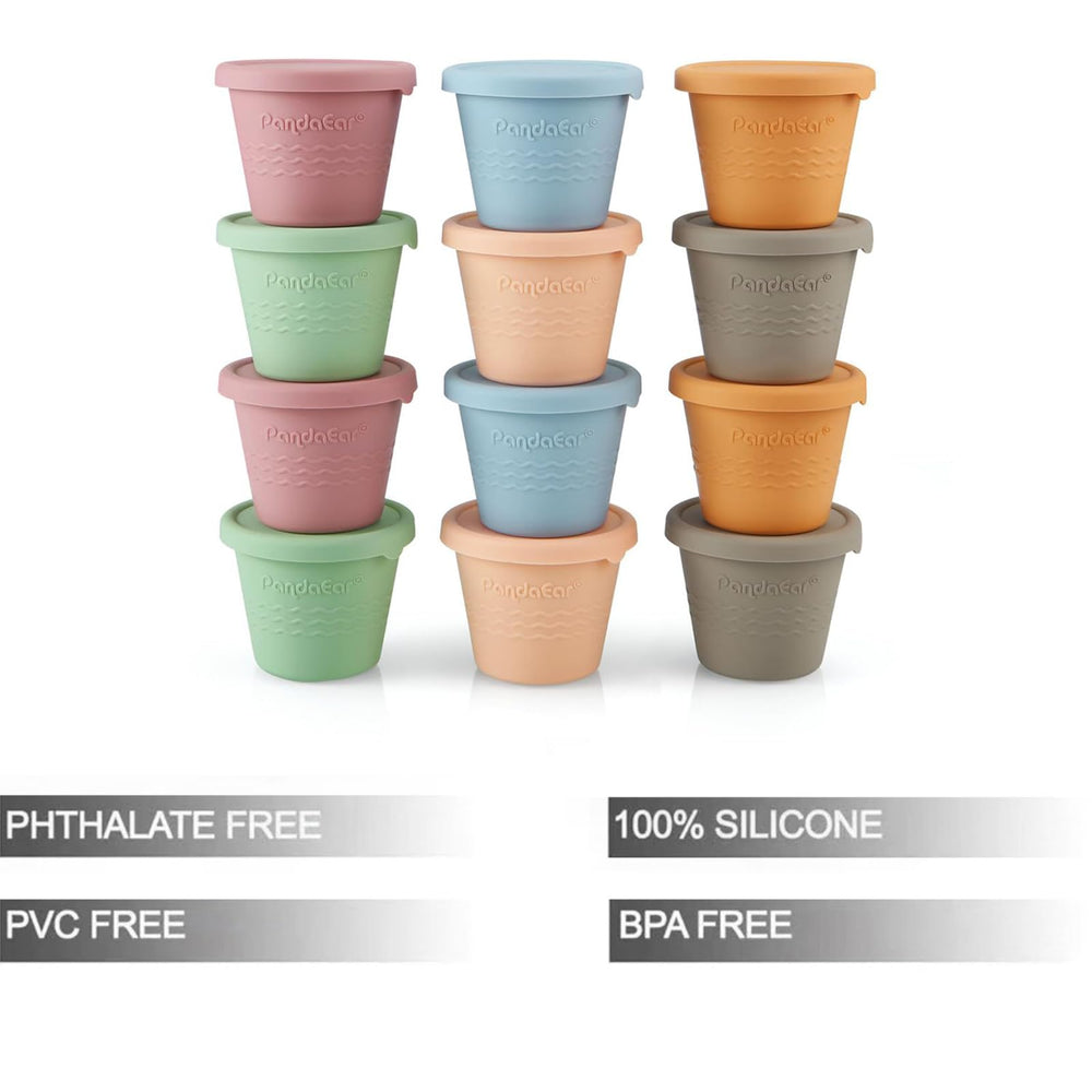 PandaEar silicone containers top view showcasing compact stackable design for space-saving