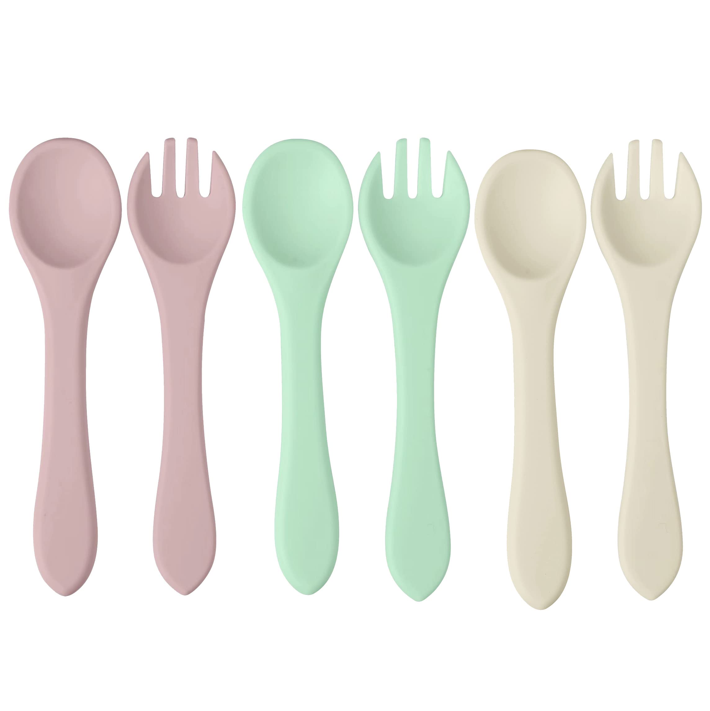 PandaEar silicone baby spoon set 6-pack with soft-tip spoons for gentle feeding.