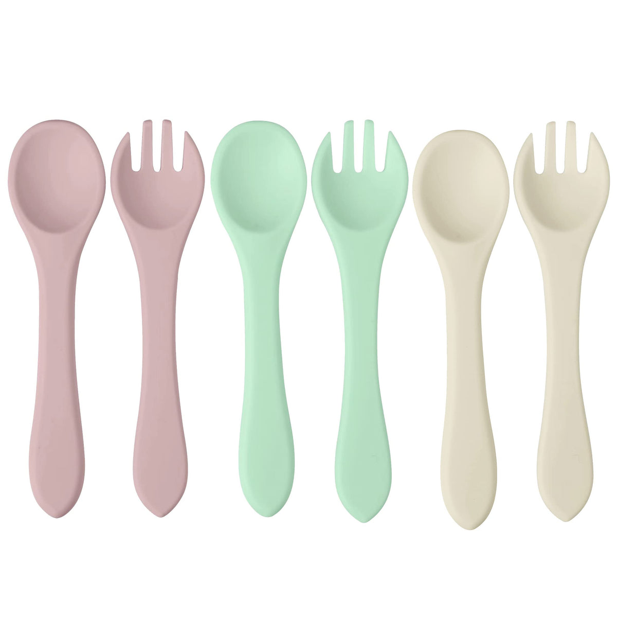 PandaEar silicone baby spoon set 6-pack with soft-tip spoons for gentle feeding.