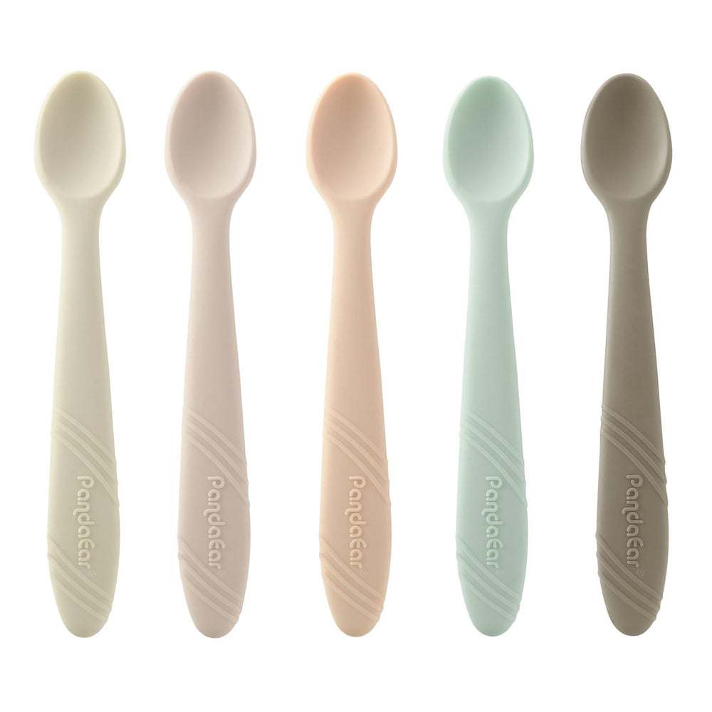 PandaEar silicone baby spoon soft-tip close-up, gentle on tender gums.