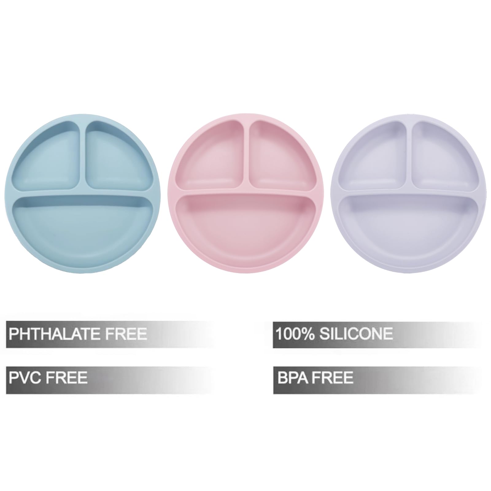Close-up of PandaEar silicone divided plate with suction base for non-slip feeding.