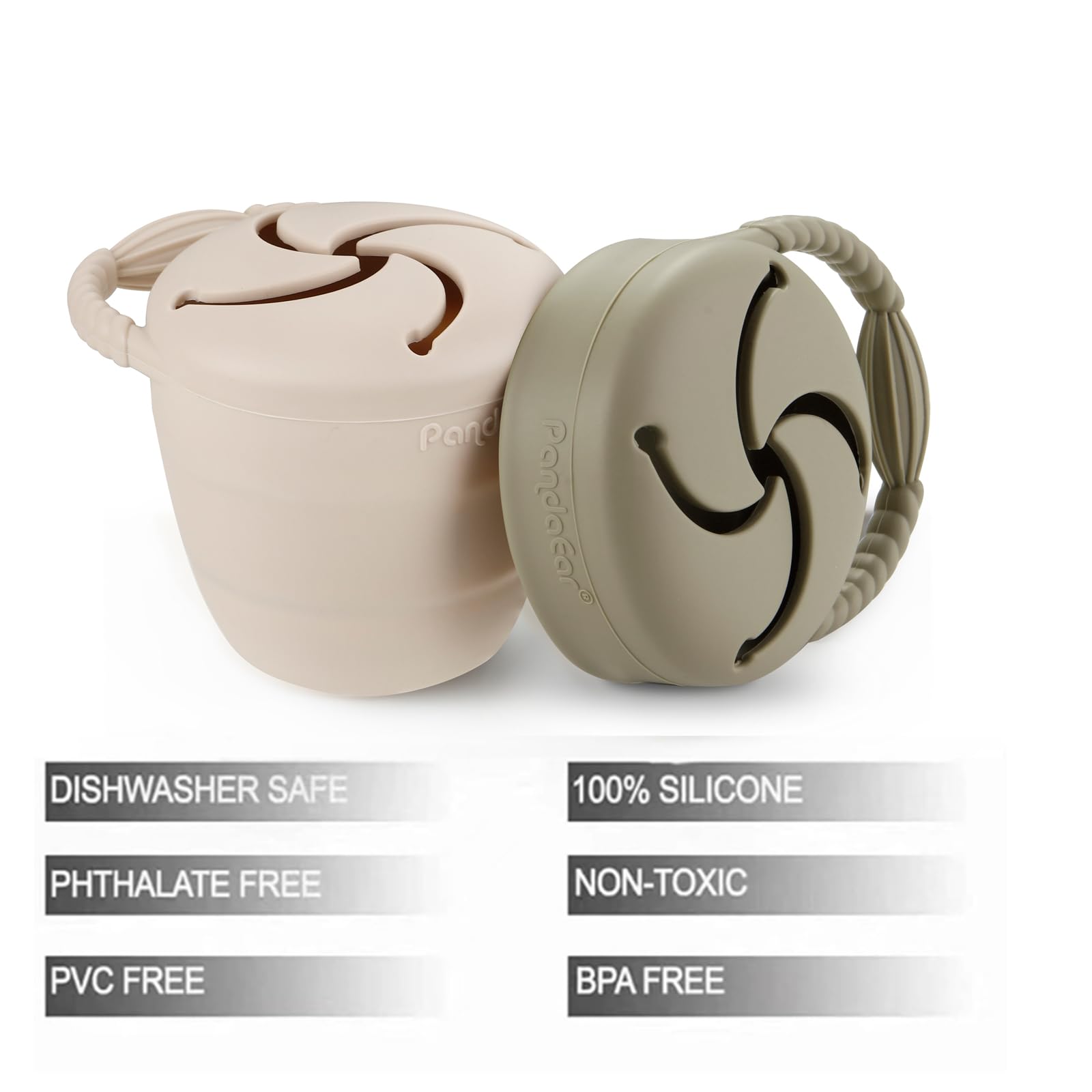 PandaEar snack cups in use by a toddler, easy-access design aids little hands.