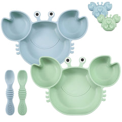 PandaEar silicone suction plate blue crab—non-slip meal aid supports independent eating.
