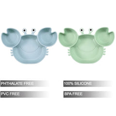 PandaEar silicone suction plate green crab—3-section divided design promotes balanced meals.