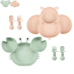 PandaEar silicone suction plates in green crab design prevent spills during meals.