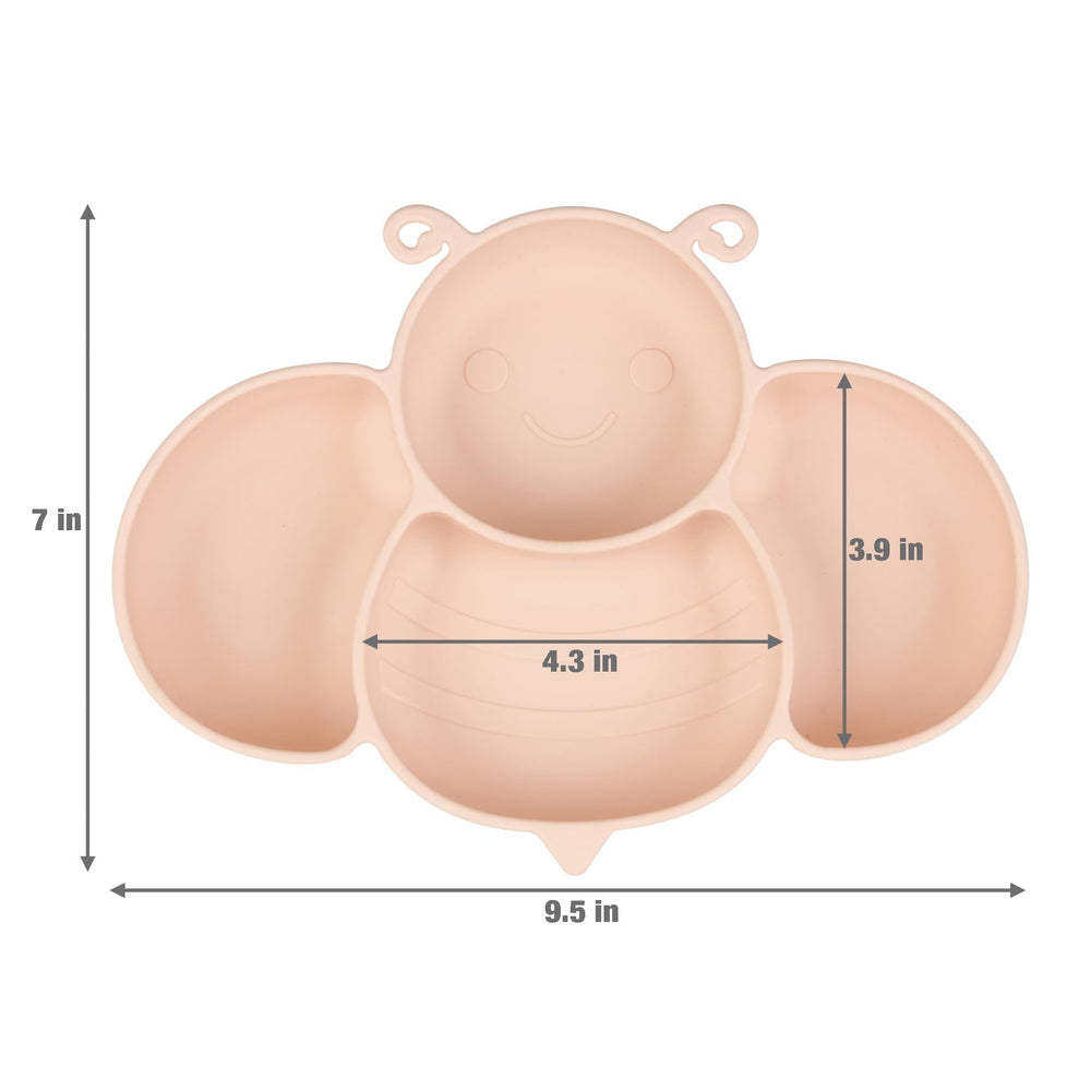 PandaEar silicone utensils with pink bee plates support tidy, independent eating.