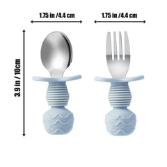 PandaEar utensils highlight ergonomic short rounded handles for easy grip during self-feeding sessions.